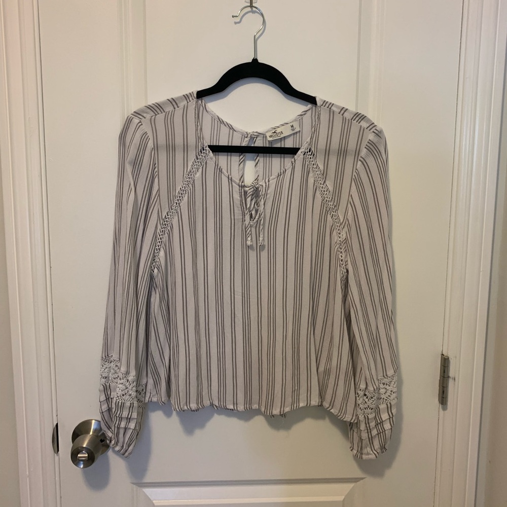 Hollister Stripe Blouse with Lace Details